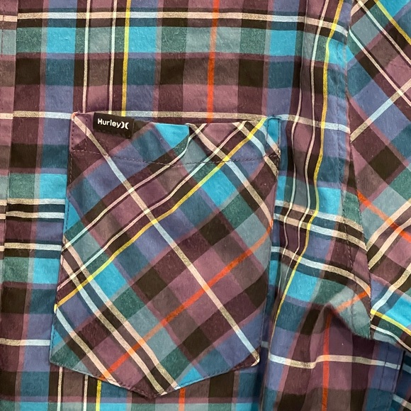 Hurley Long Sleeve Button Down Shirt Purple Turquoise - Picture 3 of 10